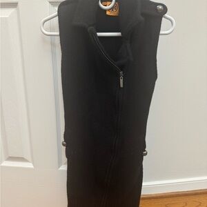 Tory Burch merino wool belted zip black longline vest